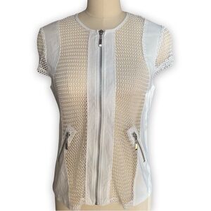 P Luca Milano White Zippered Stylish Cap Sleeve Top